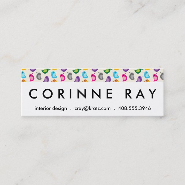 Rainbow Bird Print Girly Colourful Birdie Pattern Mini Business Card (Front)