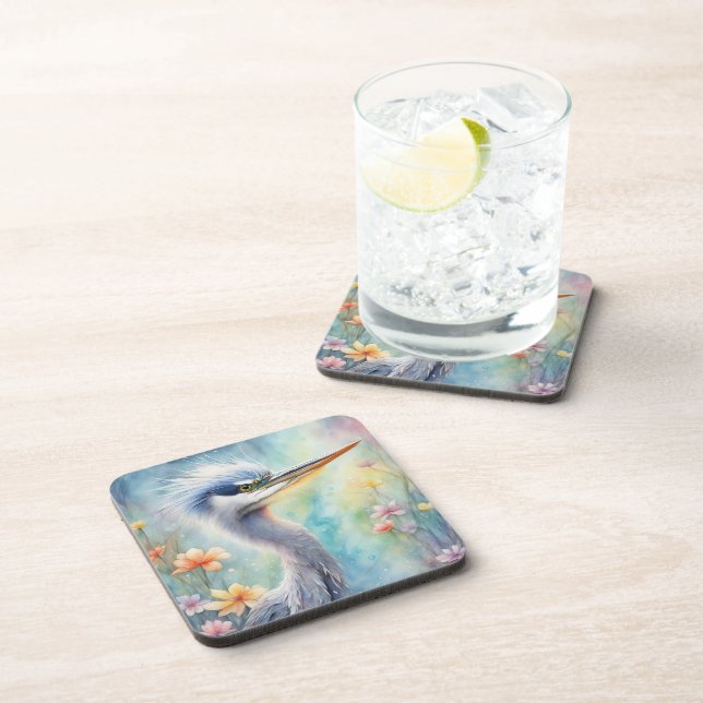 Rainbow Birds Blue Heron 1 Coaster (Right Side)