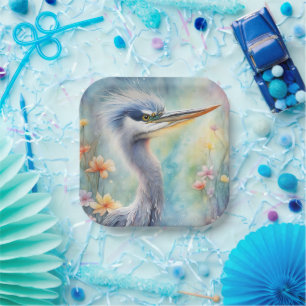 Rainbow Birds Blue Heron 1 Paper Plate