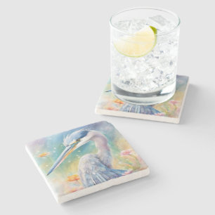 Rainbow Birds Blue Heron 2 Stone Coaster