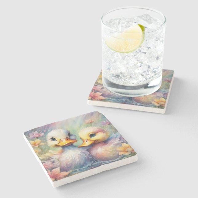 Rainbow Birds Duck 1 Stone Coaster (Side)