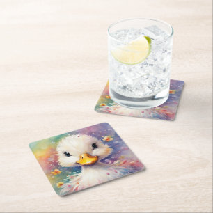 Rainbow Birds Duck 3 Square Paper Coaster
