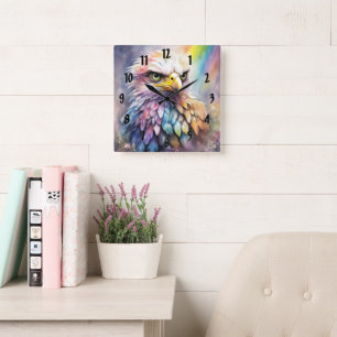 Rainbow Birds Eagle 2 Square Wall Clock