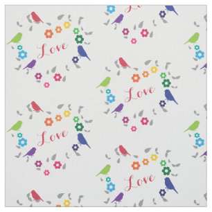 Rainbow Birds Flowers Heart Floral Love Fabric