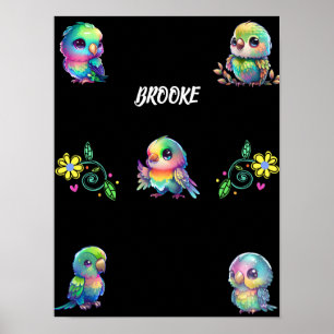 Rainbow Bird's & Flowers Personalised Poster
