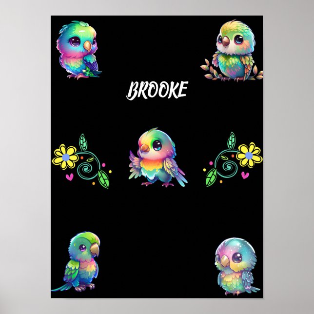Rainbow Bird's & Flowers Personalised Poster (Front)