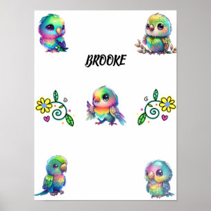 Rainbow Bird's & Flowers Personalised Poster