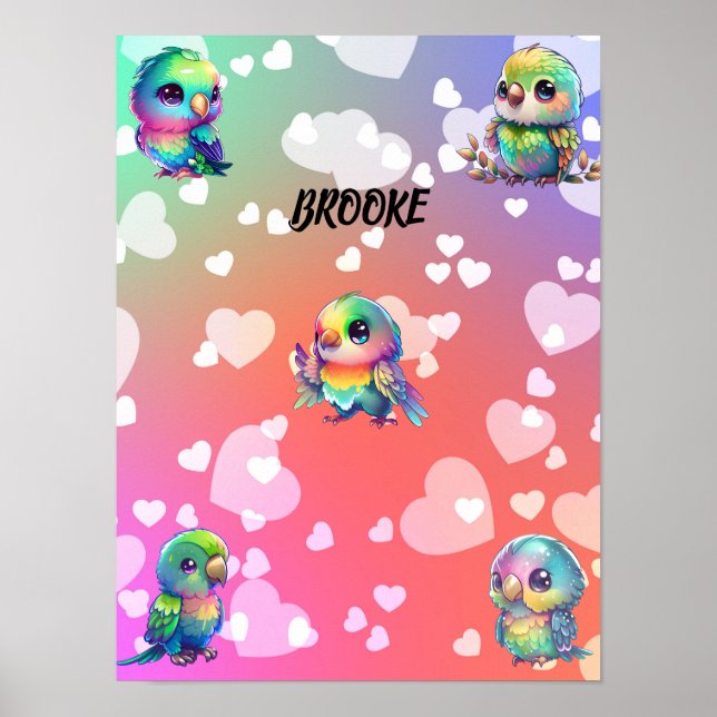 Rainbow Bird's & Hearts Personalised Poster (Front)