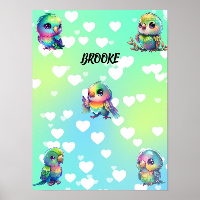 Rainbow Bird's & Hearts Personalised Poster (Front)