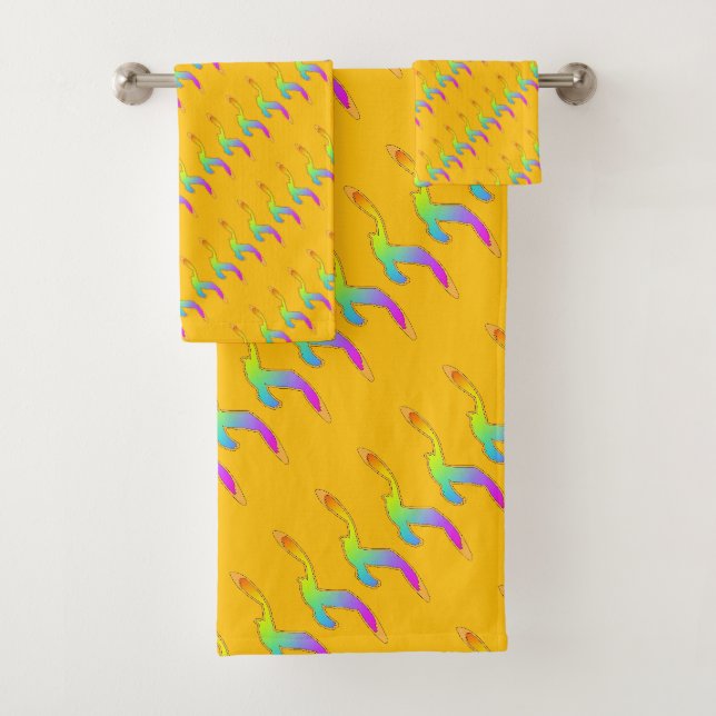 Rainbow Birds In Flight PInk Yellow  Bath Towel Set (Insitu)