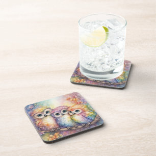 Rainbow Birds Owls 1 Coaster