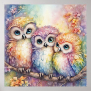 Rainbow Birds Owls 1 Poster