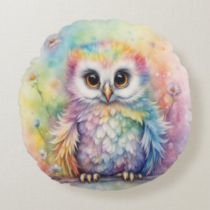 Rainbow Birds Owls 2 Round Cushion