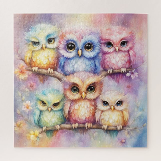 Rainbow Birds Owls 3 Jigsaw Puzzle (Vertical)