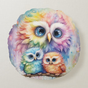 Rainbow Birds Owls 4 Round Cushion