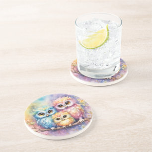 Rainbow Birds Owls 5 Coaster