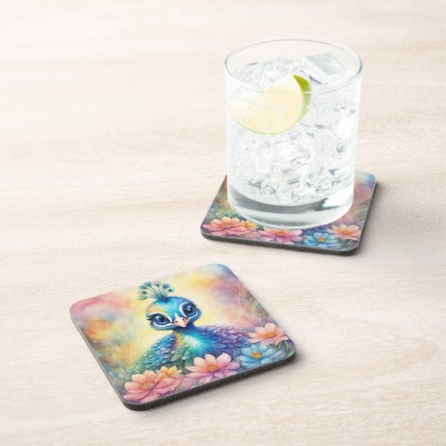 Rainbow Birds Peacock 1 Coaster (Right Side)