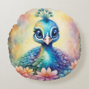 Rainbow Birds Peacock 1 Round Cushion