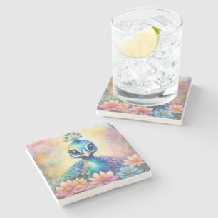 Rainbow Birds Peacock 1 Stone Coaster