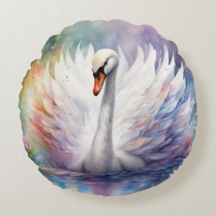 Rainbow Birds Swan 1 Round Cushion
