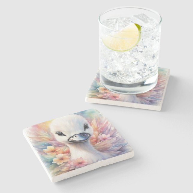 Rainbow Birds Swan 2 Stone Coaster (Side)
