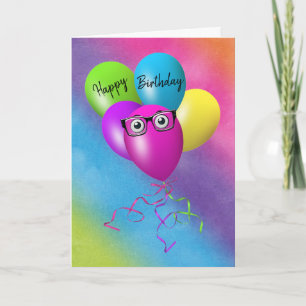 Rainbow Birthday Balloons With Eyeballs Card