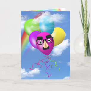 Rainbow Birthday Balloons With Funny Face Card