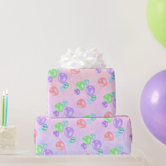 Rainbow Birthday Balloons Wrapping Paper (Party Gifts)