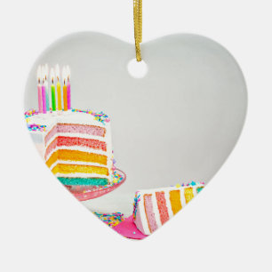 rainbow Birthday Cake Ceramic Tree Decoration