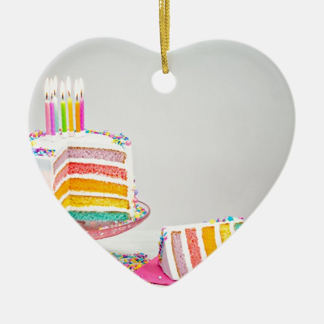rainbow Birthday Cake Ceramic Tree Decoration (Front)
