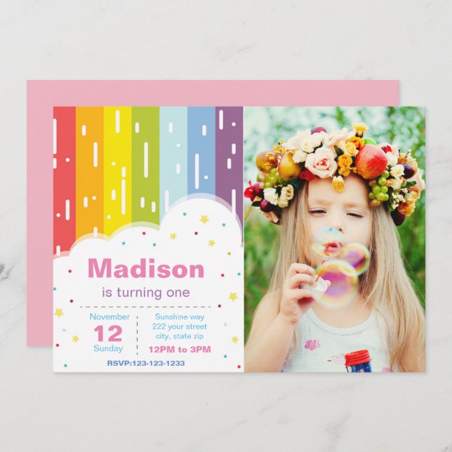 Rainbow Birthday Invitation (Front/Back)