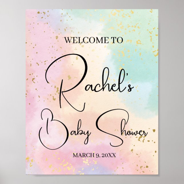 Rainbow Birthday Invitation Colourful Watercolor  Poster (Front)