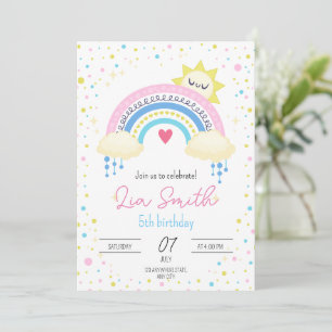 Rainbow Birthday Invitation for Girls Boho Rainbow