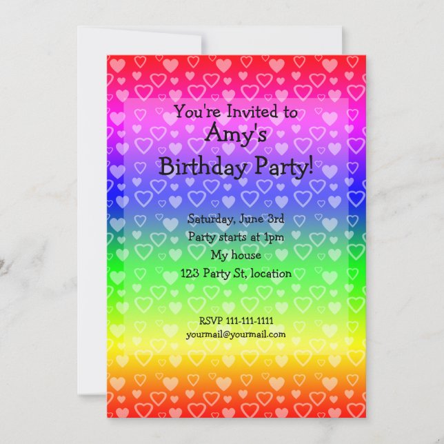 Rainbow birthday invitation hearts (Front)