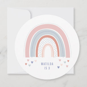 Rainbow birthday invitation in pink purple + blue