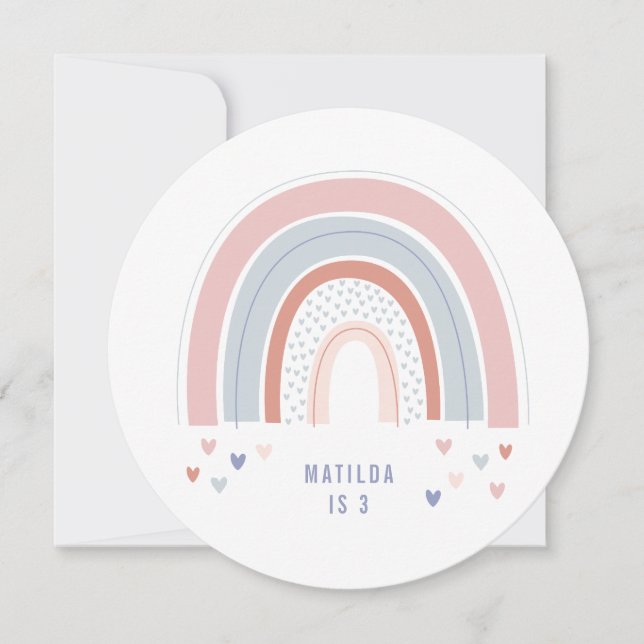 Rainbow birthday invitation in pink purple + blue (Front)