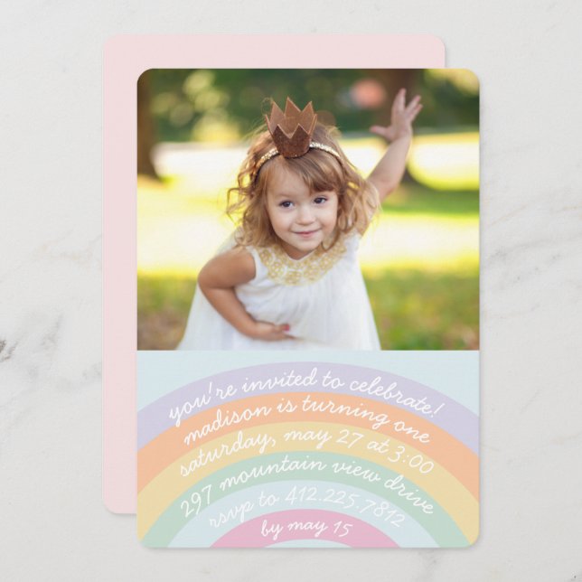 Rainbow Birthday Invitation with Photo (Front/Back)