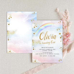 Rainbow Birthday Invite Pastel Colourful Magical