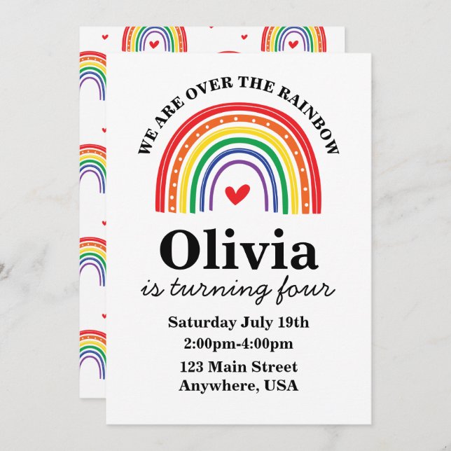 Rainbow birthday party invitation  (Front/Back)