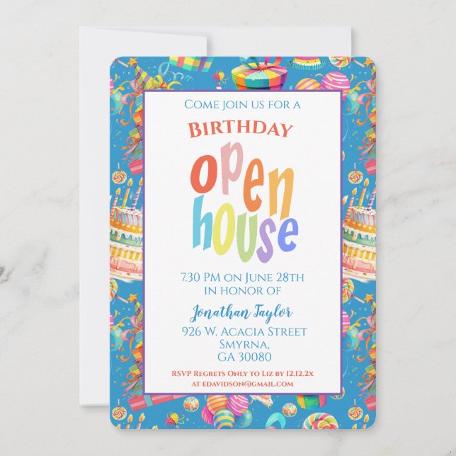 Rainbow Birthday Party Open House Invitation (Front)
