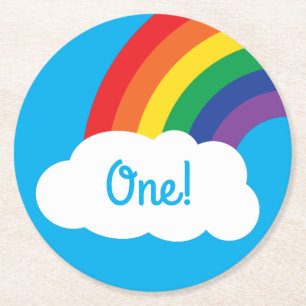 Rainbow Birthday Party Round Paper Coaster
