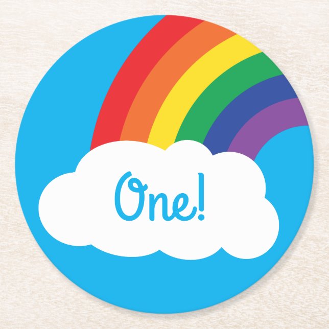 Rainbow Birthday Party Round Paper Coaster (Front)