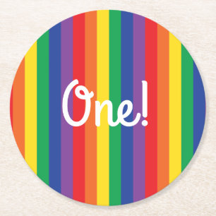 Rainbow Birthday Party Round Paper Coaster