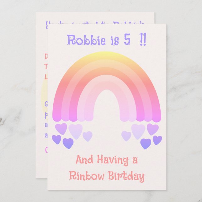 Rainbow Birthday Party Sweet Pastel Invitation (Front/Back)