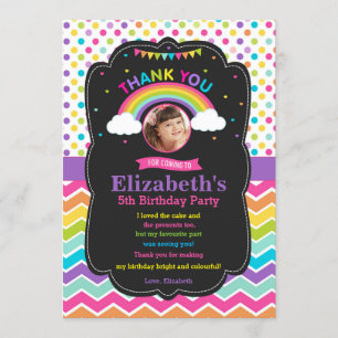 Rainbow Birthday Party Thank You Card Photo