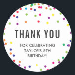 Rainbow Birthday Party Thank You Stickers<br><div class="desc">Rainbow Birthday Party Thank You Stickers with personalised text and colourful confetti around the edge</div>