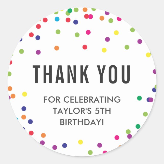 Rainbow Birthday Party Thank You Stickers (Front)