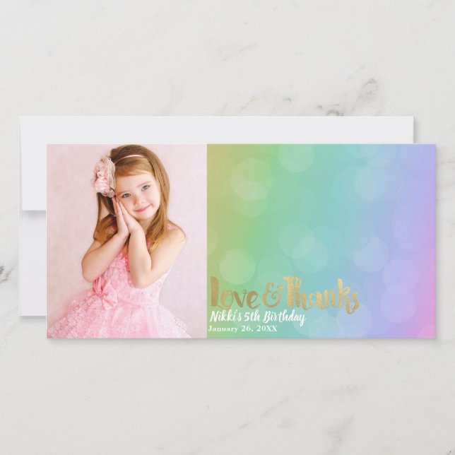 Rainbow Birthday Photo Love & Thanks Thank You (Front)