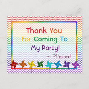 Rainbow Birthday Pinwheels Thank You Postcard