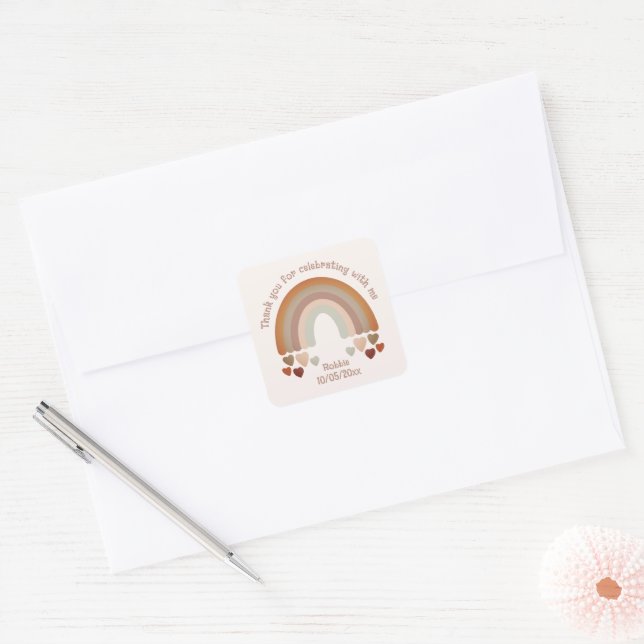 Rainbow birthday sweet boho thank you square sticker (Envelope)